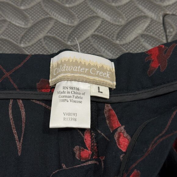 Coldwater Creek Pants Womens Large Black Red Floral Lightweight Side Zip - Picture 6 of 8